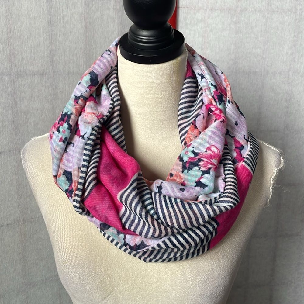 Infinity Scarf Floral Striped Lightweight Pink & Multicolored (One Size) - Picture 6 of 11